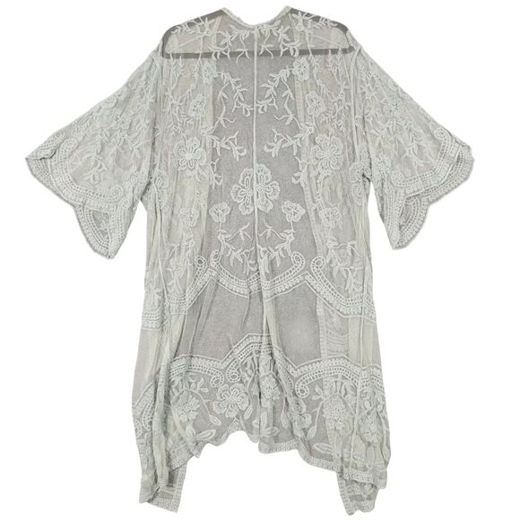 POLAGRAM Green Sheer Lace Kimono Fairy Romantic Feminine Dainty Flowy ONE SIZE - Picture 2 of 9